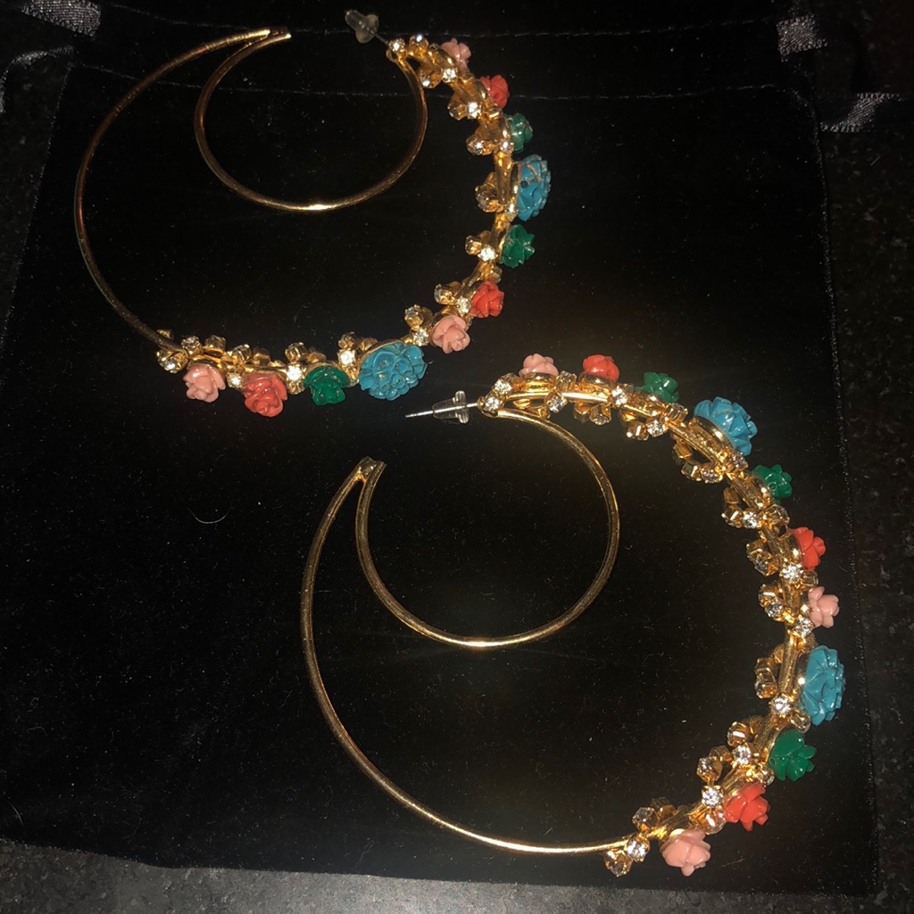 Dannijo Gold Floral Crystal Large Hoop Earrings 250$